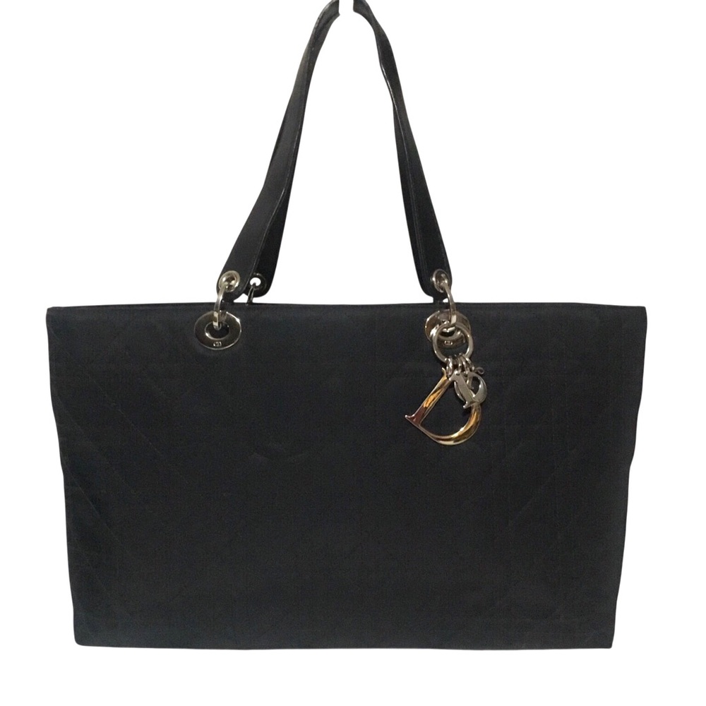 Authentic Christian Dior Quilted Black Tote Bag Triple Compartment